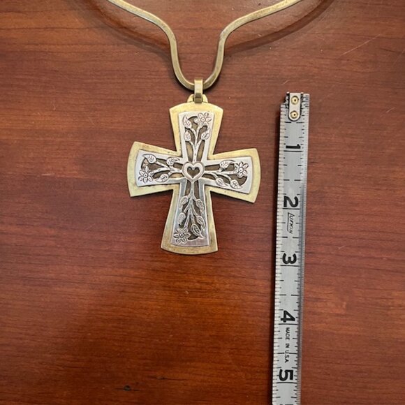 Vintage Rare Jeep Collins Sterling and Brass Cross Pendant and Choker - Picture 7 of 8